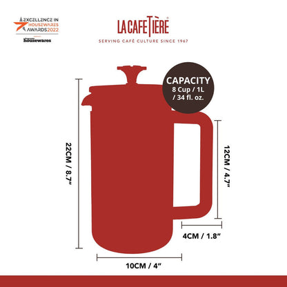 La Cafetiere Pisa 8-Cup 1L Brushed Stainless Steel/Glass French Press (Silver)