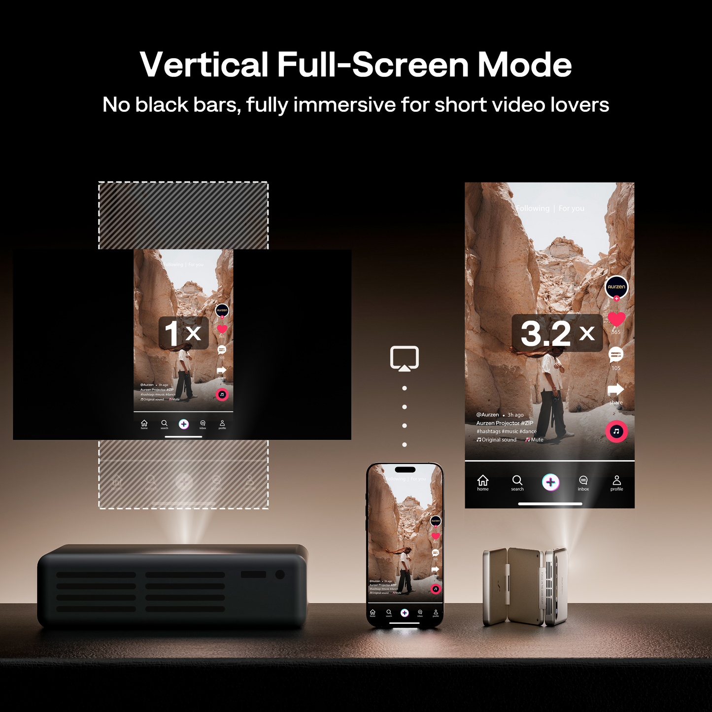 Aurzen ZIP Tri-Fold Portable Projector Gold