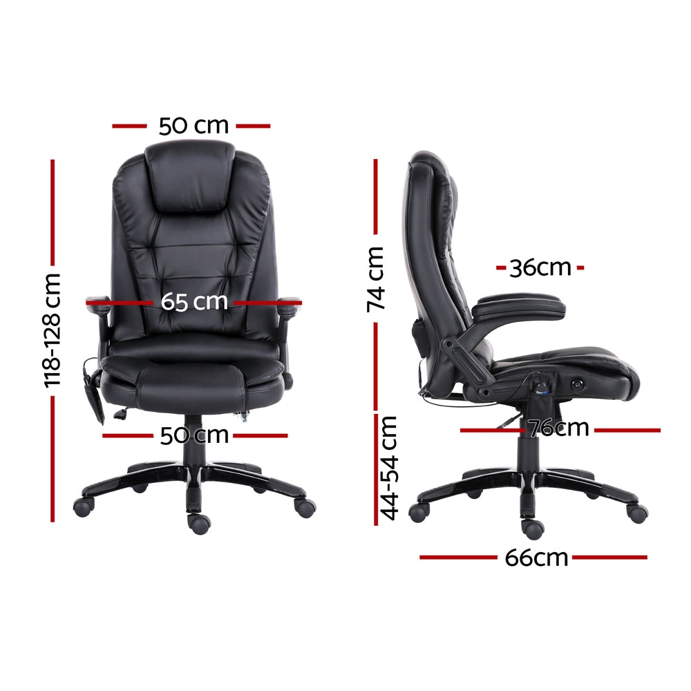 Artiss 8 Point Massage Office Chair Heated Seat Recliner PU (Black)