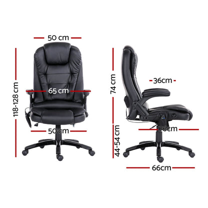 Artiss 8 Point Massage Office Chair Heated Seat Recliner PU (Black)