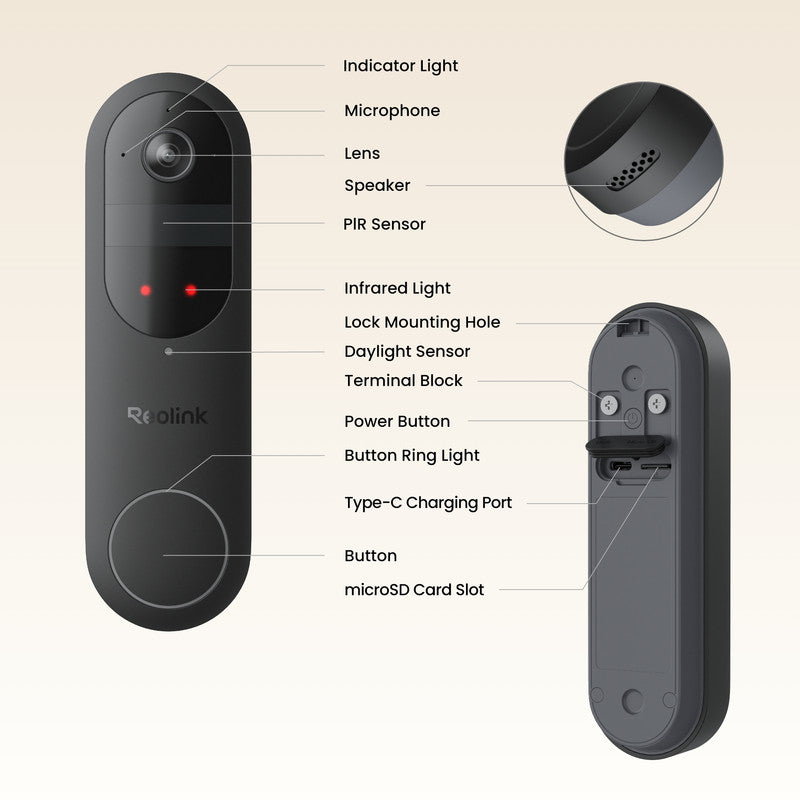 Reolink 2K 4MP Battery Video Doorbell Smart Detection Chime Black