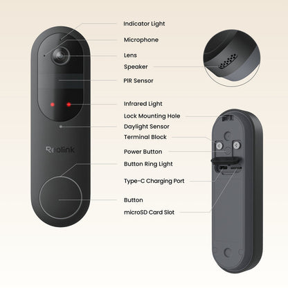 Reolink 2K 4MP Battery Video Doorbell Smart Detection Chime Black