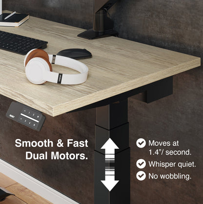 Desky Dual Mini Sit Stand Desk 1100x600 Natural Walnut Desktop and Matte Black Frame
