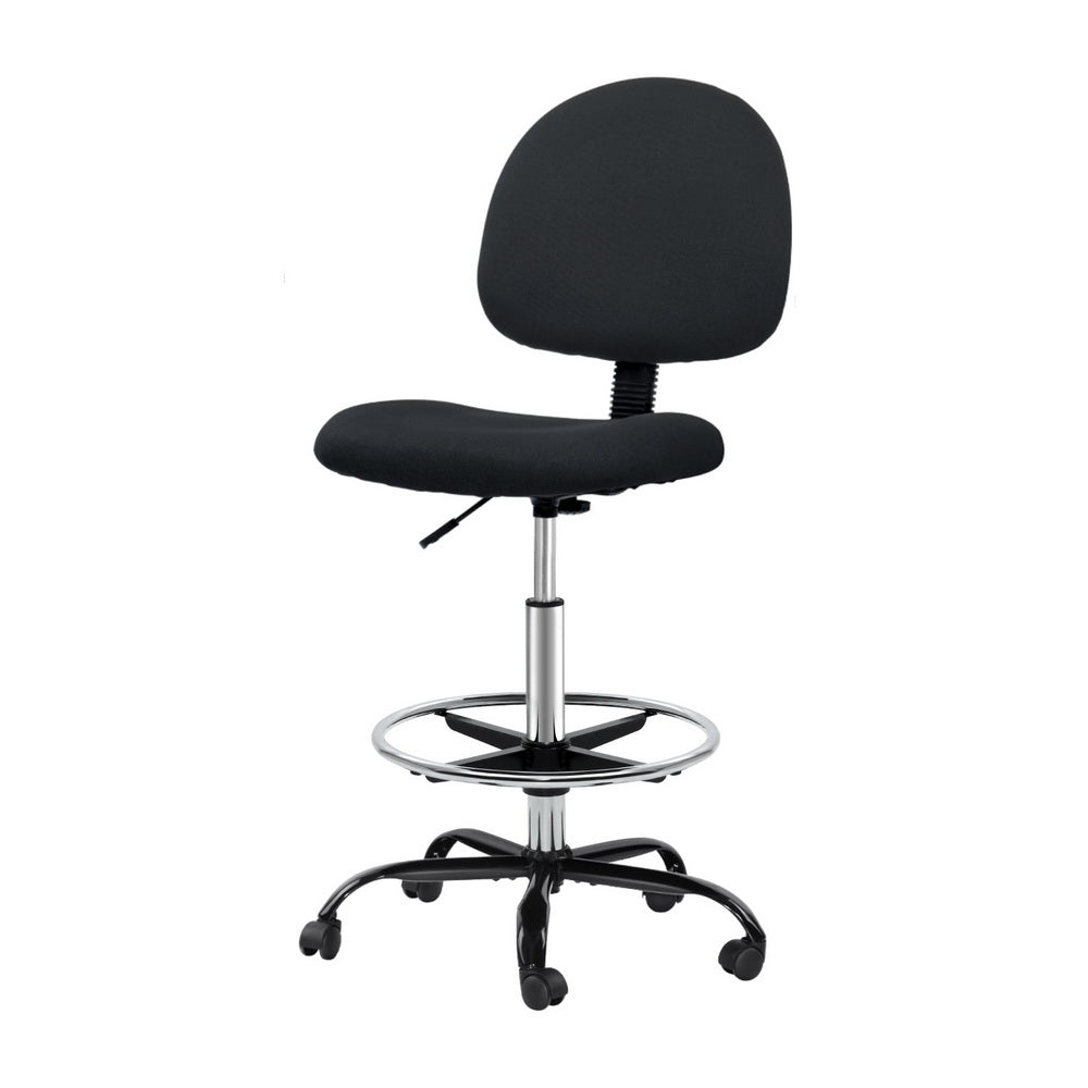 Artiss Office Chair Drafting Stool Fabric Chairs (Black)