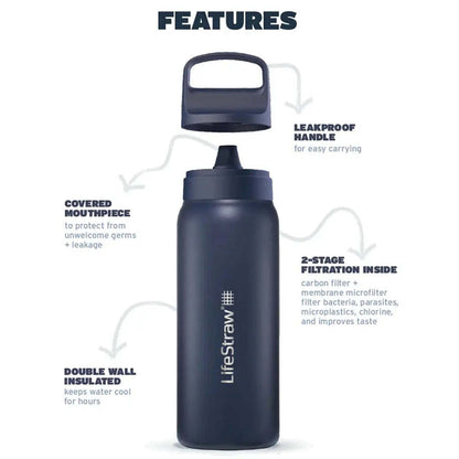 LifeStraw Go 2.0 700ml Stainless Steel Water Filter Bottle Aegean Sea