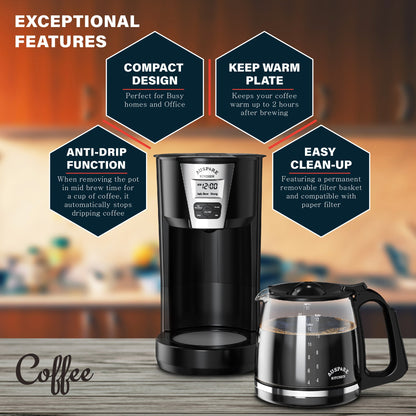 AUSPURE Coffee Maker 1.8L, Programmable Drip Coffee, 12 Cup, Auto Brew