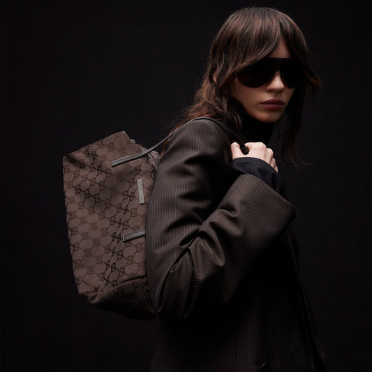 Gucci Melrose medium boston bag in dark brown GG canvas - side view