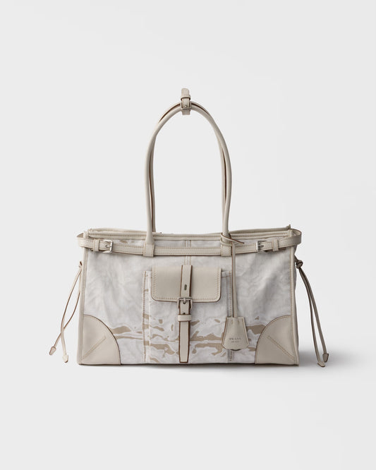 Prada Bonnie large printed linen and leather handbag