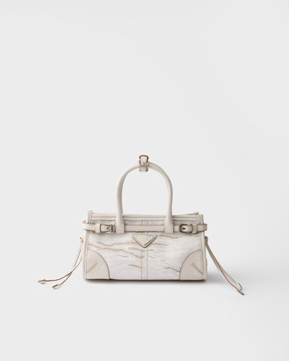 Prada Bonnie small printed linen and leather handbag - White - front