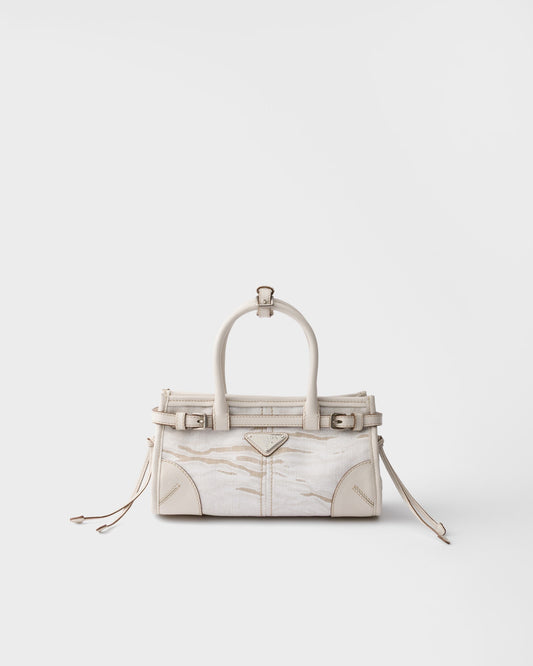 Prada Bonnie small printed linen and leather handbag - White - front