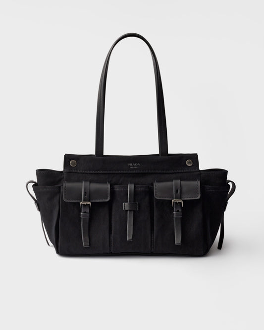 Prada Route large canvas and leather tote bag