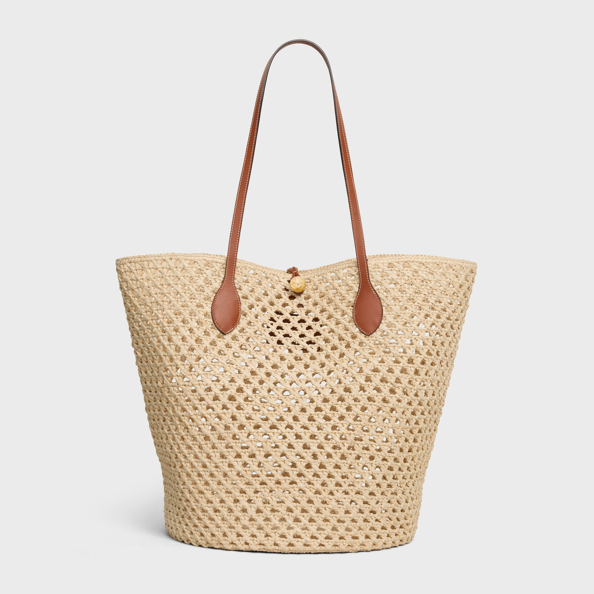 Bucket Triomphe Beads Basket in Raffia and Calfskin