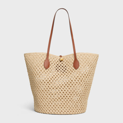 Bucket Triomphe Beads Basket in Raffia and Calfskin