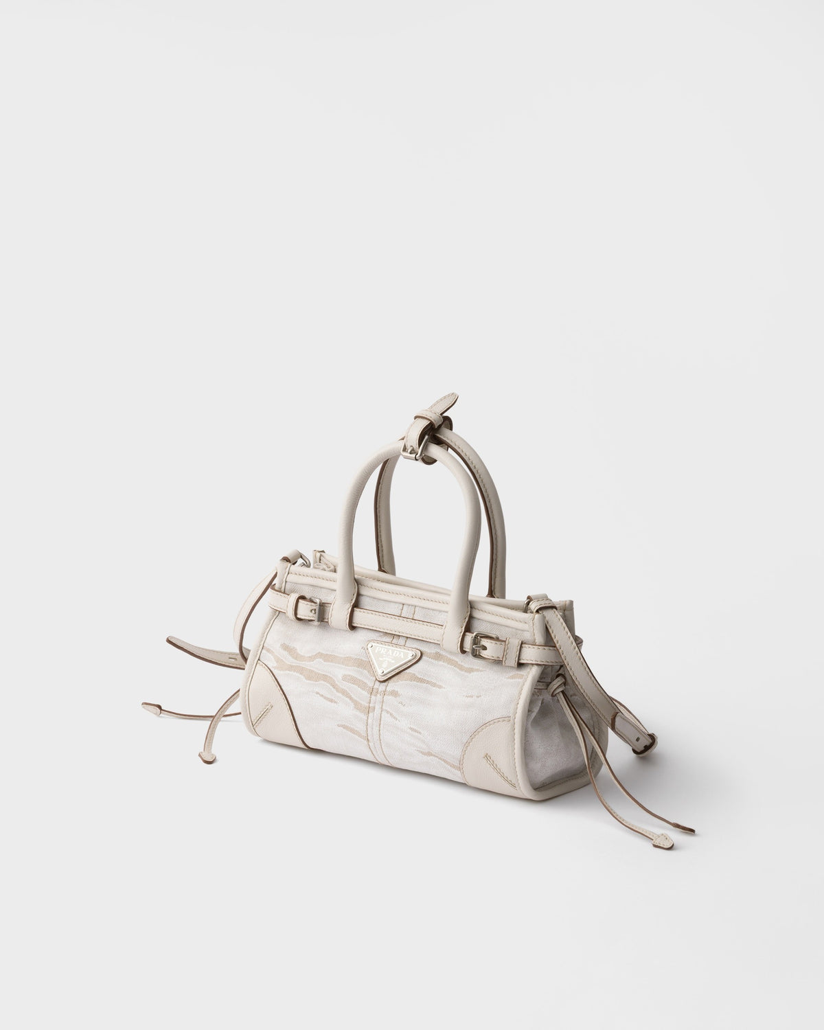 Prada Bonnie small printed linen and leather handbag - White - side