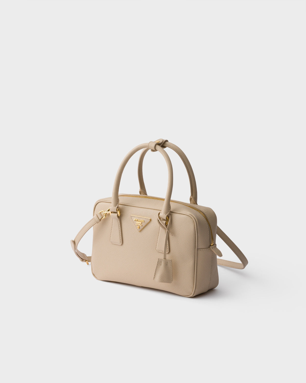 Prada Small Saffiano leather top-handle bag - Travertine Stone - side