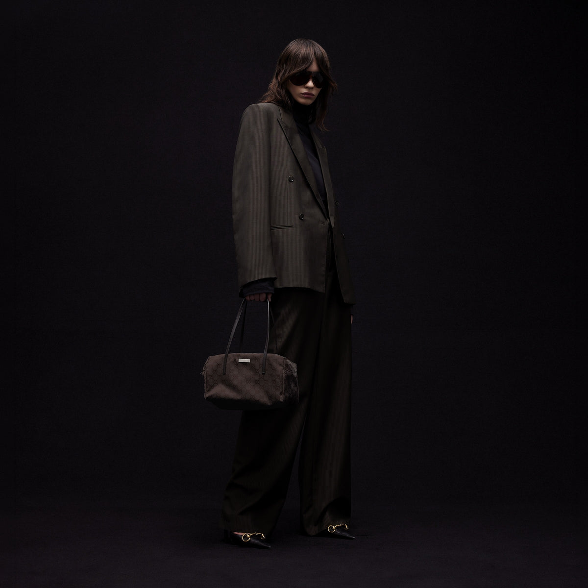 Gucci Melrose medium boston bag in dark brown GG canvas - back view
