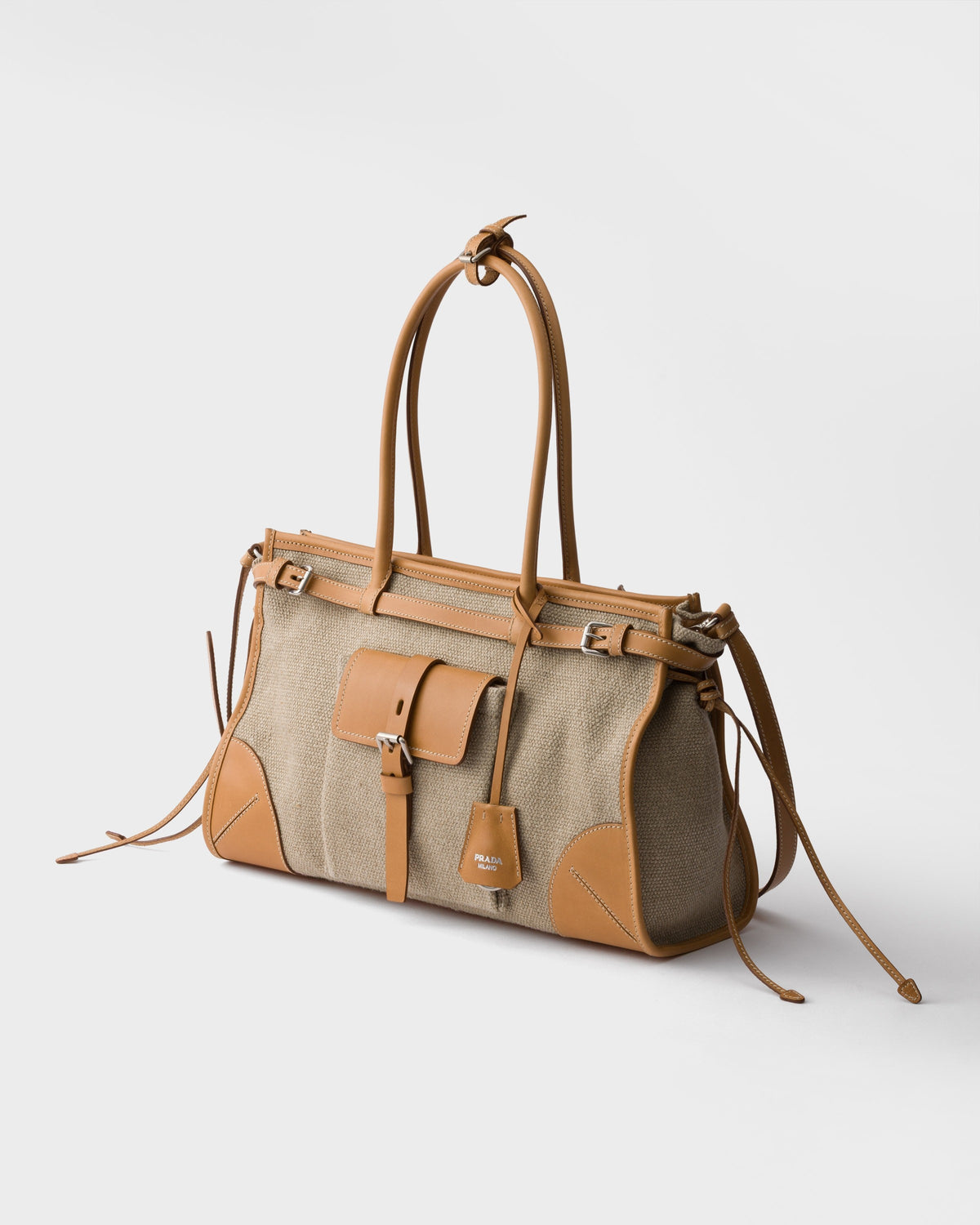 Prada Bonnie linen and leather tote bag