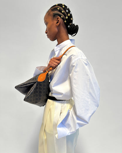 Duo Zipped Bag in Triomphe Canvas and Natural Calfskin