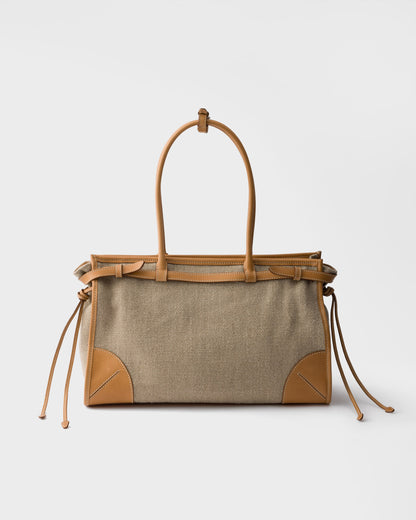 Prada Bonnie linen and leather tote bag