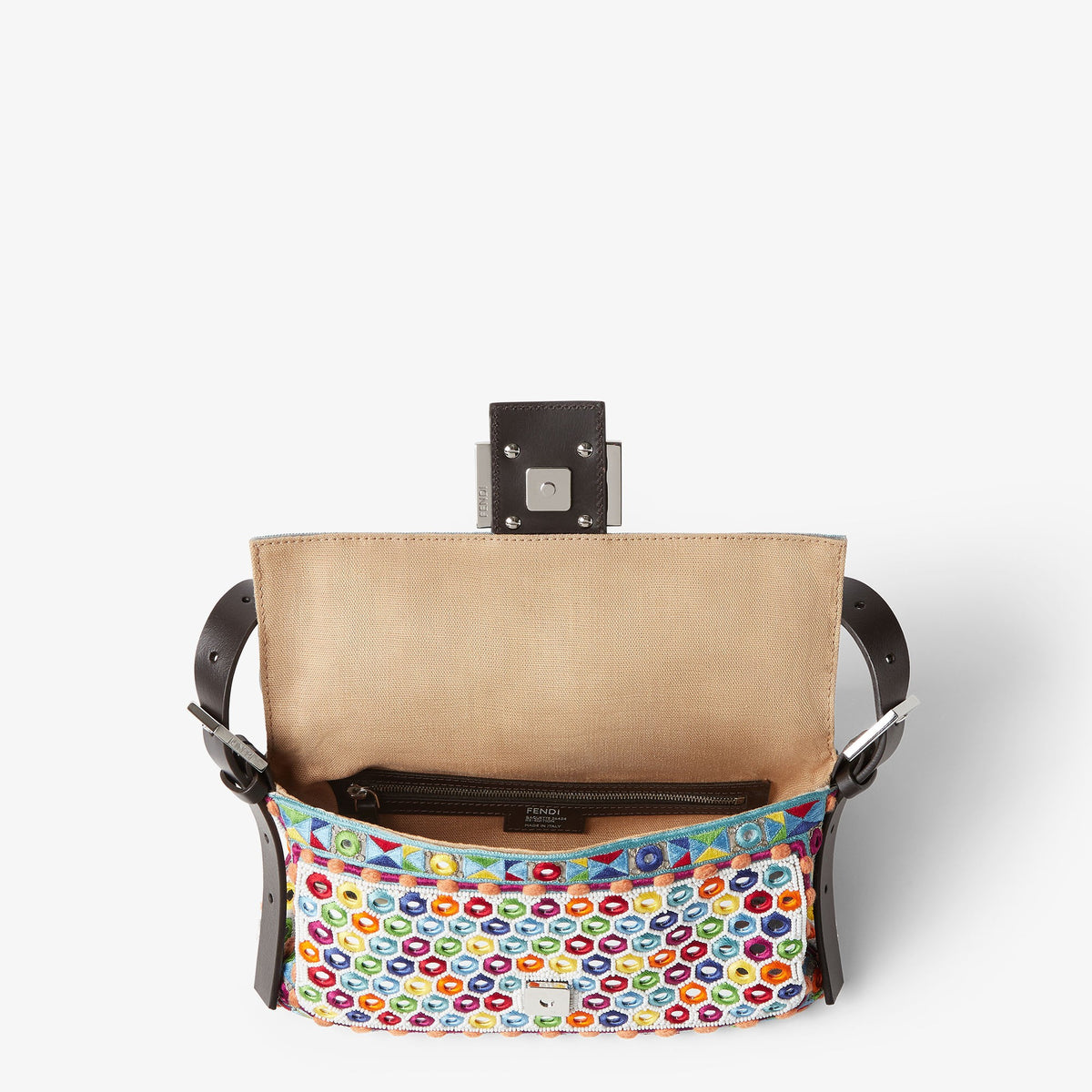 Fendi Baguette 26424 Multicolour Re-Edition Bag with Embroidery and Mirrors - interior view