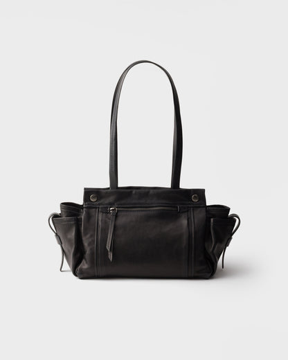 Prada Route medium leather tote bag - Black - back view