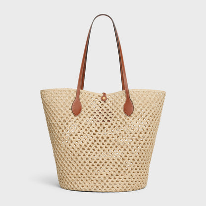 Bucket Triomphe Beads Basket in Raffia and Calfskin