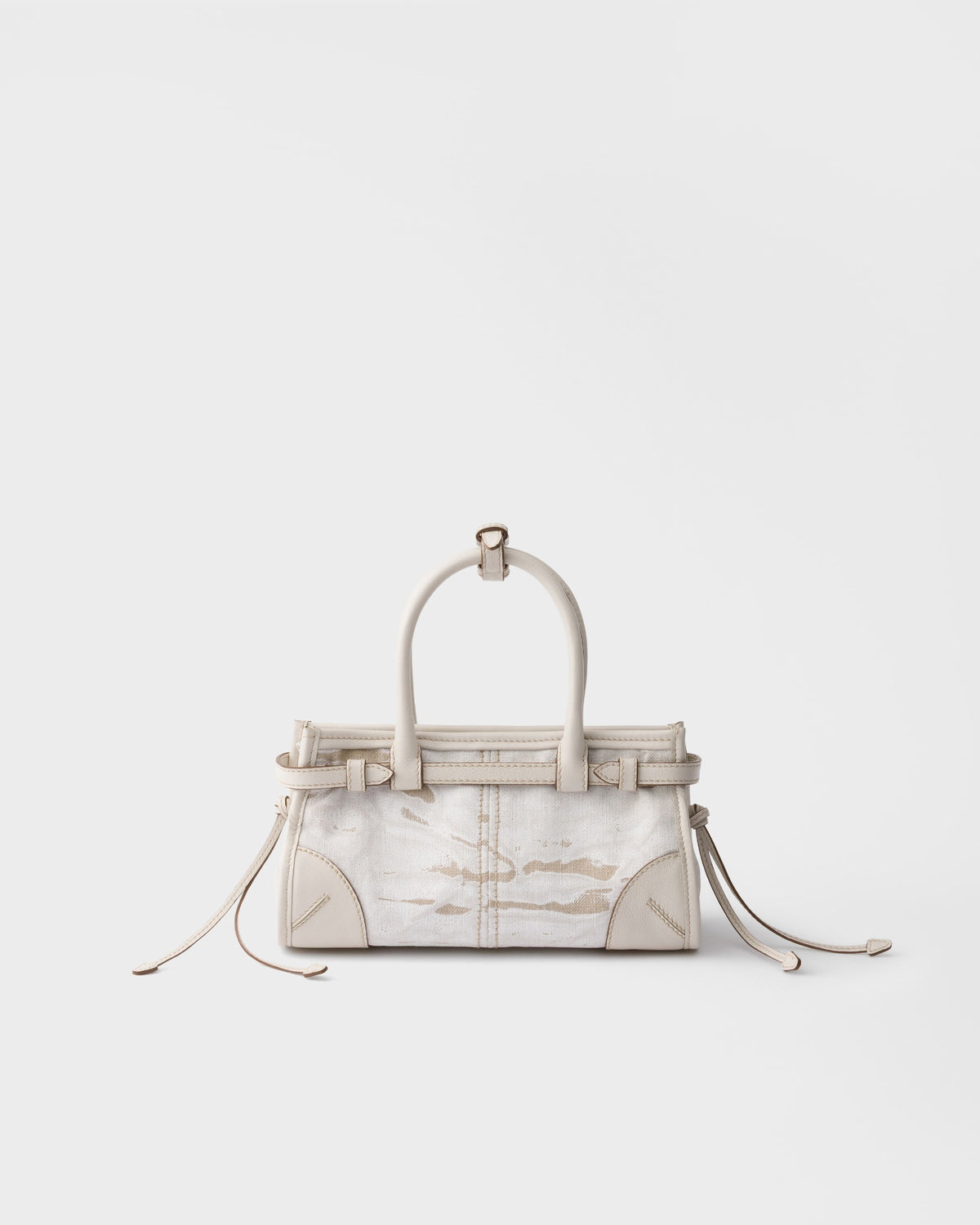 Prada Bonnie small printed linen and leather handbag - White - back
