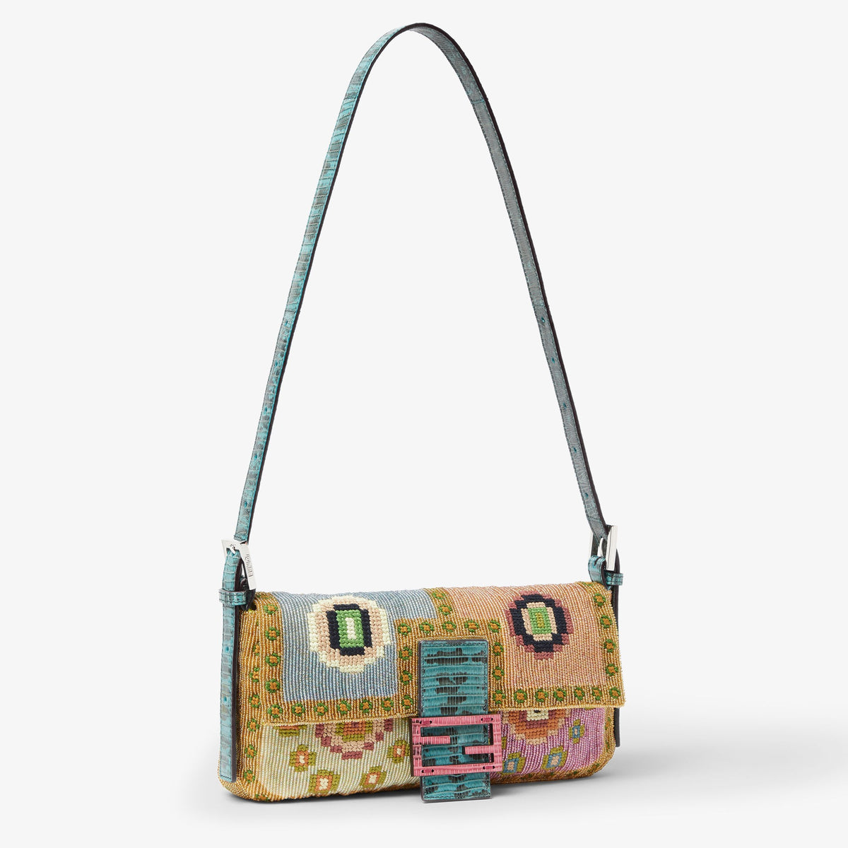 Baguette 26424 Multicolour Re Edition Bag with Embroidery (Light Blue)