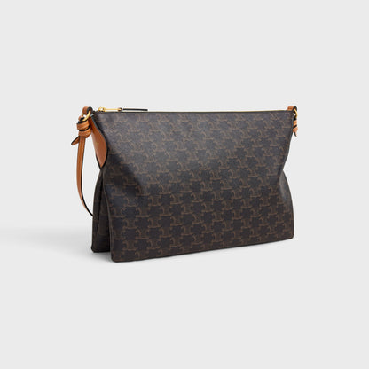 Duo Zipped Bag in Triomphe Canvas and Natural Calfskin