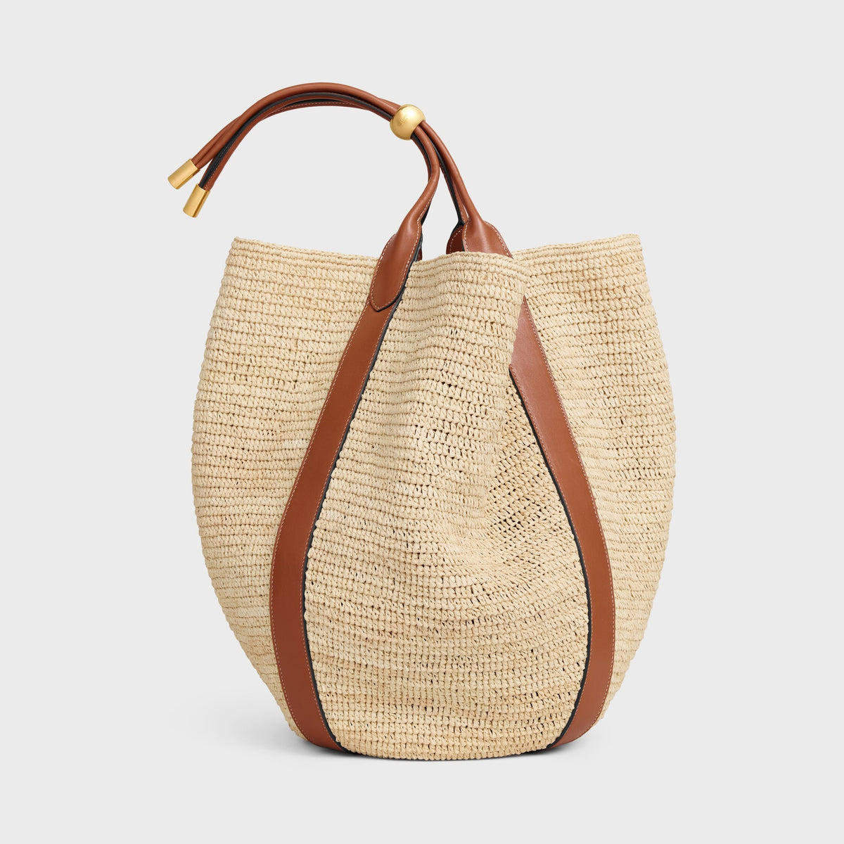 Large Drop Bucket Bag in Raffia and Calfskin
