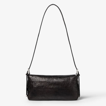Fendi Baguette Soft Medium Crackled Black Leather Bag - shoulder strap view