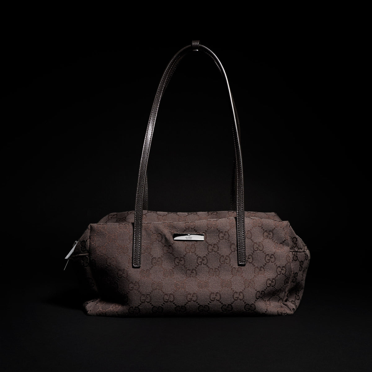 Gucci Melrose medium boston bag in dark brown GG canvas - detail view