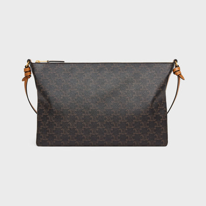 Duo Zipped Bag in Triomphe Canvas and Natural Calfskin