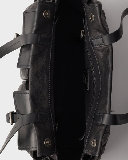 Prada Route medium leather tote bag - Black - detail view