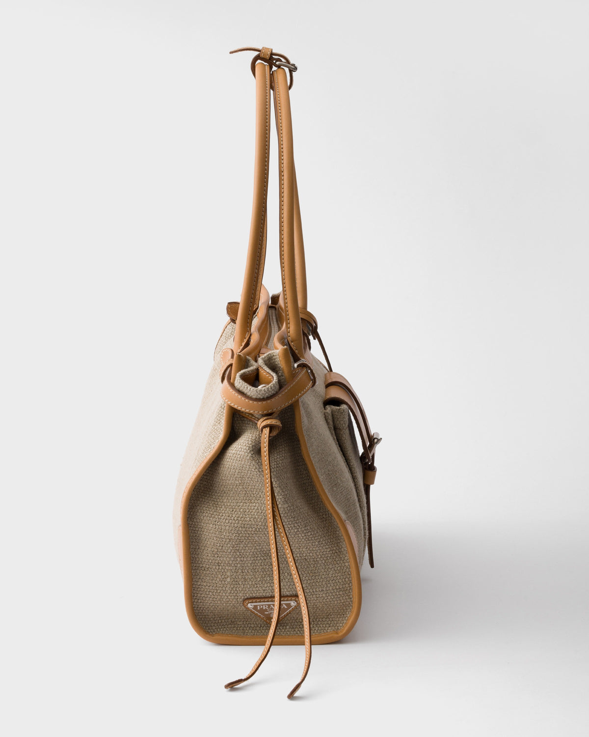 Prada Bonnie linen and leather tote bag