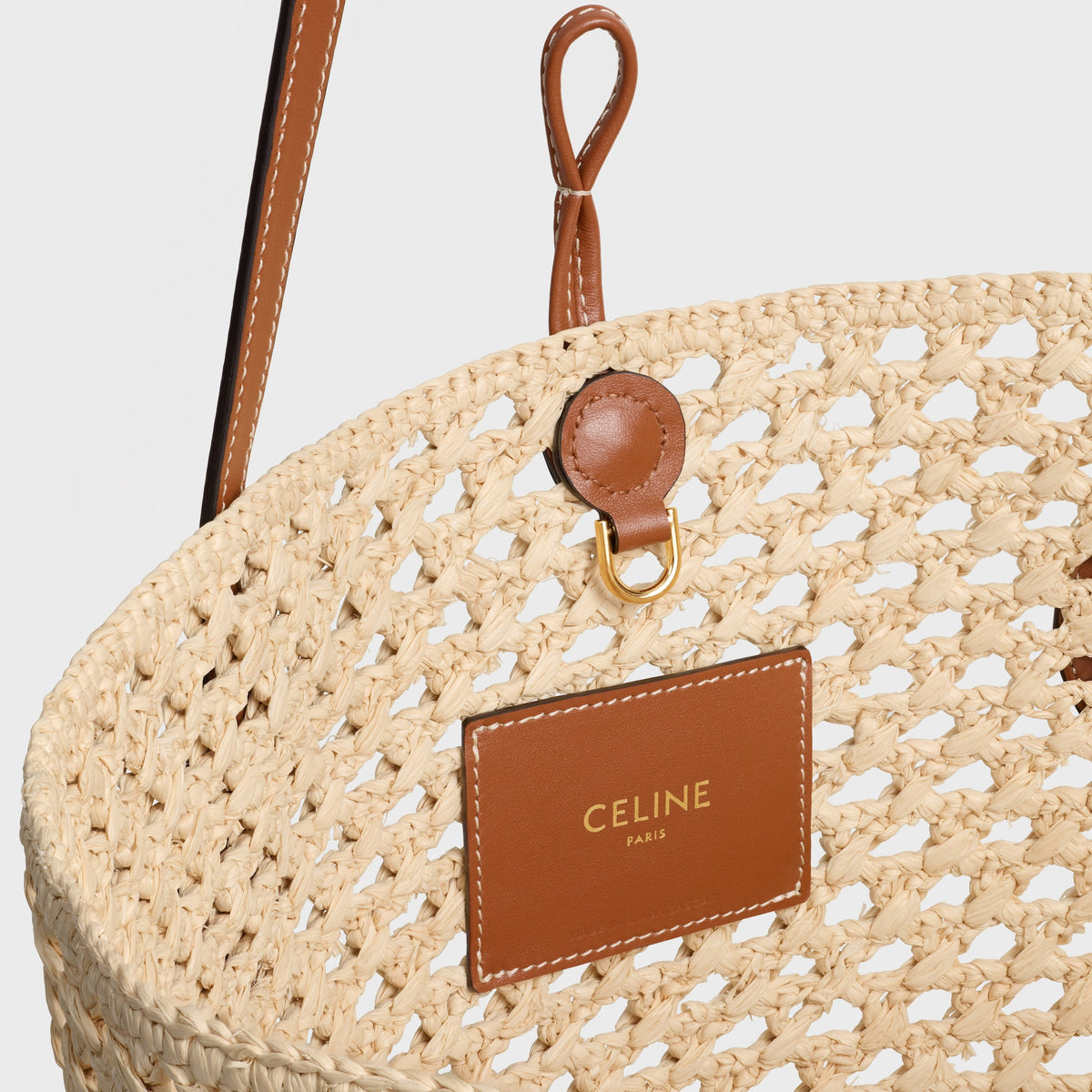 Bucket Triomphe Beads Basket in Raffia and Calfskin