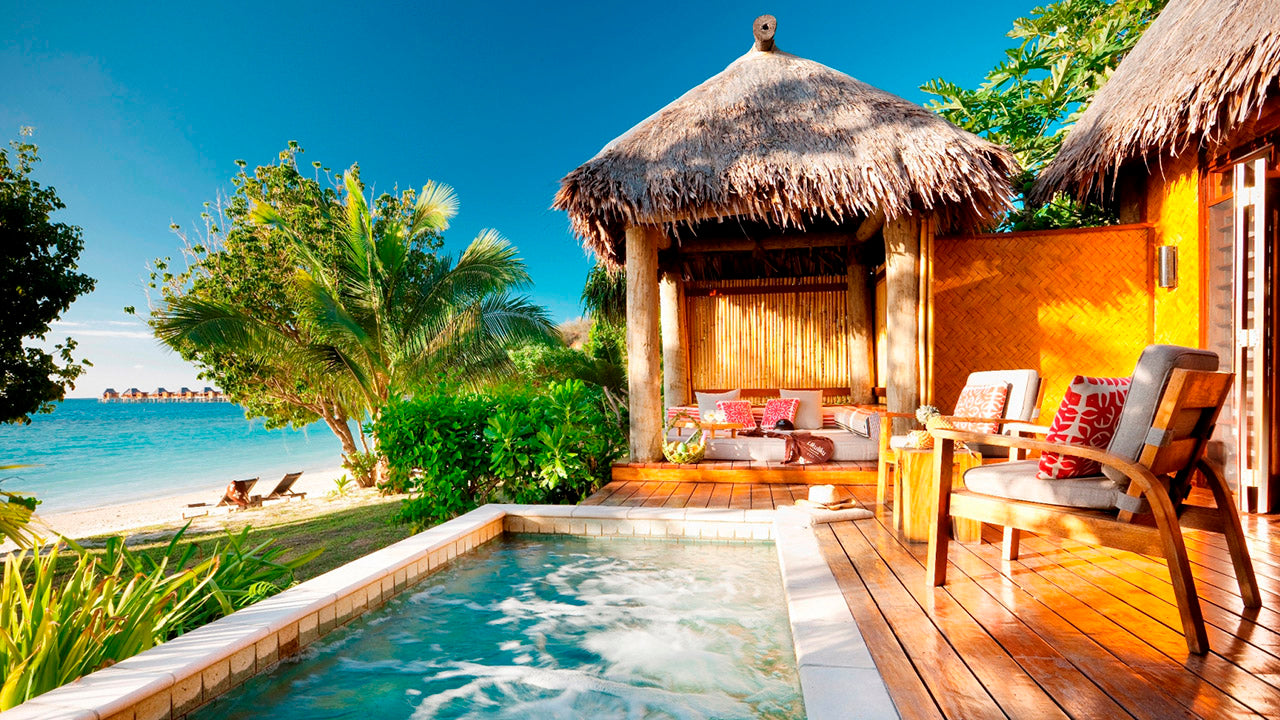 Likuliku Lagoon Resort deluxe beachfront bure plunge pool