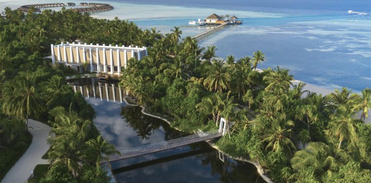 Pullman Maldives Maamutaa resort lake and bridge aerial